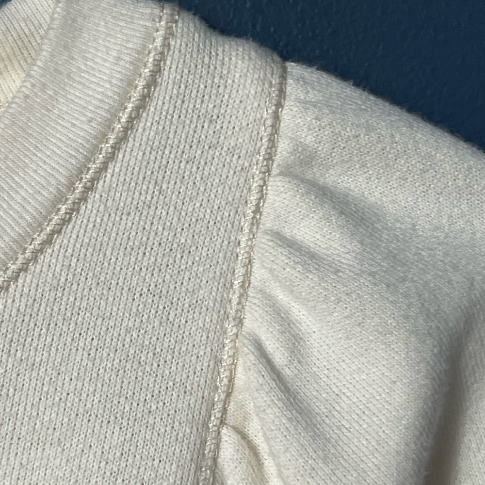 Madewell Puff-Sleeve Henley Sweatshirt - Antique Cream/White - Size XXS. 1070 - Picture 4 of 8